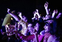 Fans at the front for Klaxons gig at 53 Degrees, (image credit to Paddy Green, www.wehaveyourmonkey.co.uk)